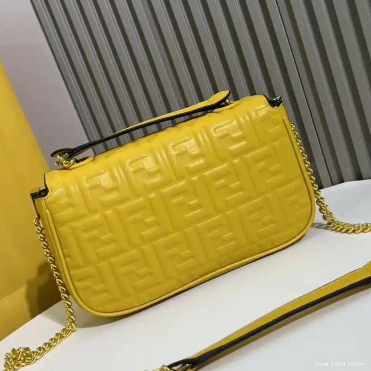 Cheap HOT Baguette FF Nappa Motif Yellow Midi Leather Bag In Chain Fendi 0623